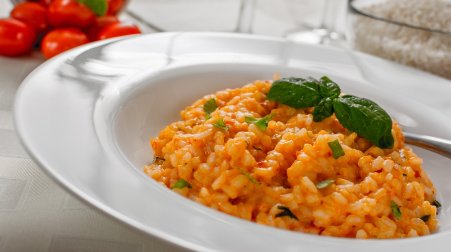 risotto con crema di peperoni