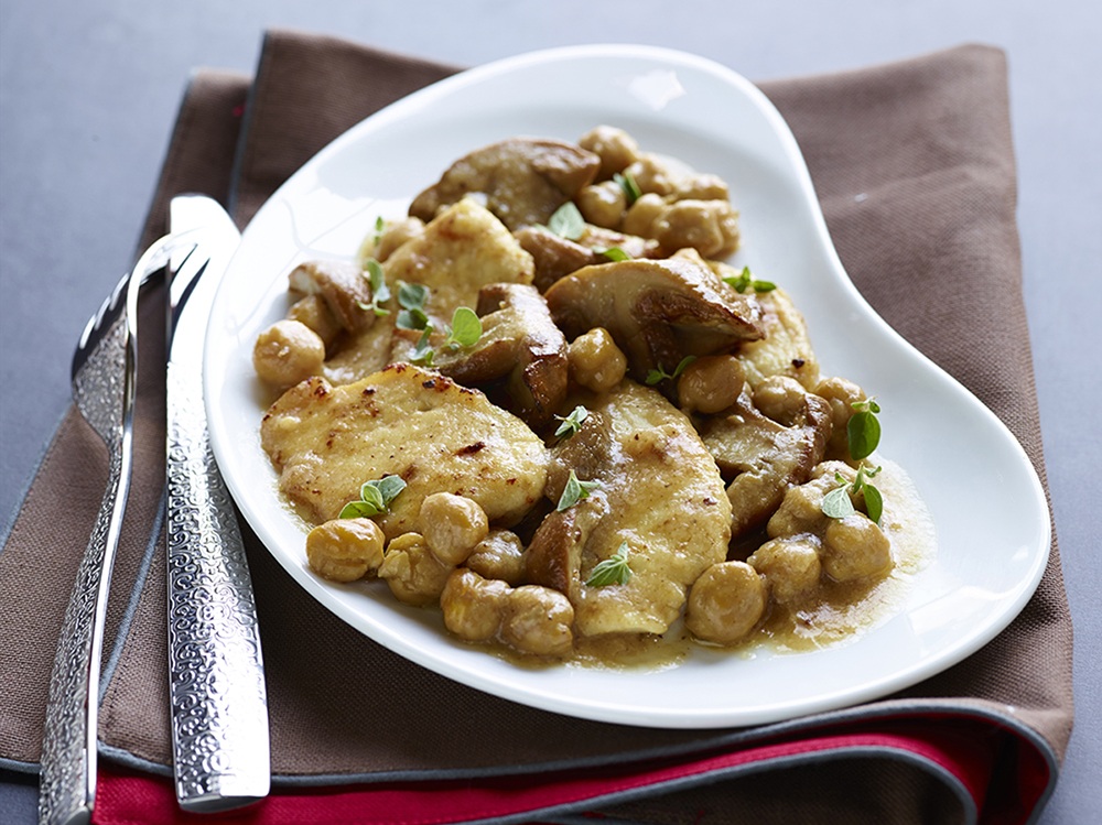 scaloppine di pollo con ceci e porcini